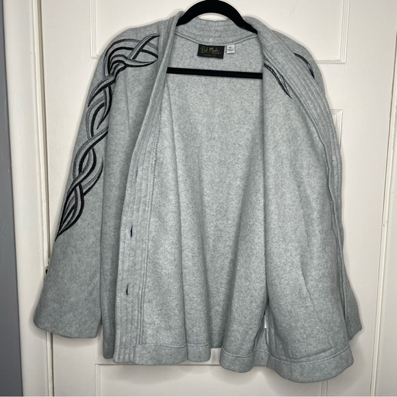 Vintage Bob Mackie Wearable Art Cardigan Sweater Gray Black Embroidered XL - Picture 6 of 14